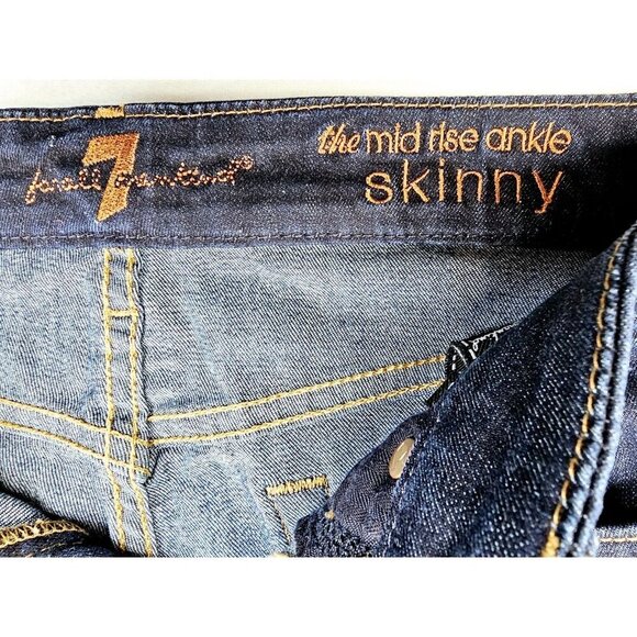 7 For All Mankind Size 24X28 Womens The Mid Rise Ankle Skinny Blue Denim Jeans - Picture 5 of 12